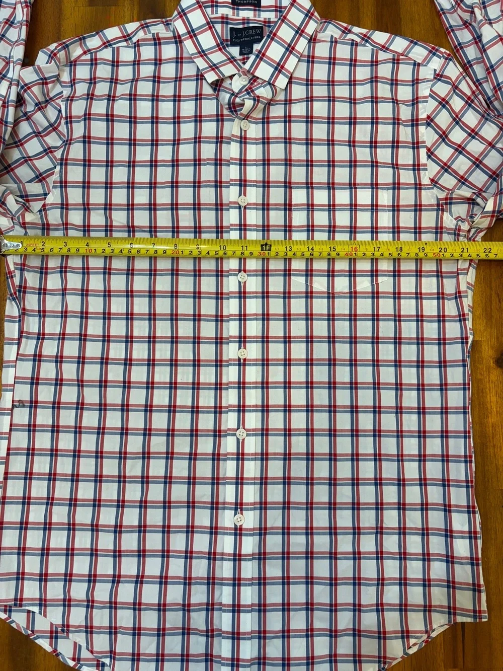 J.Crew Thompson Shirt Mens L 16 1/2 Red Blue Tattersall Plaid Flex Wrinkle Free